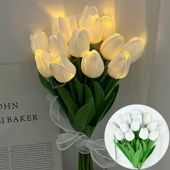 Stornfield | LED Lamp with Artificial Tulip Bouquet Perfect for Gifts or as Home Decorations for Wedding Parties