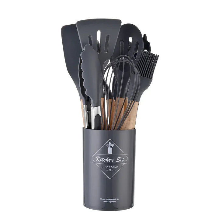 12-piece silicone cooking utensils set with wooden handles | Stornfield