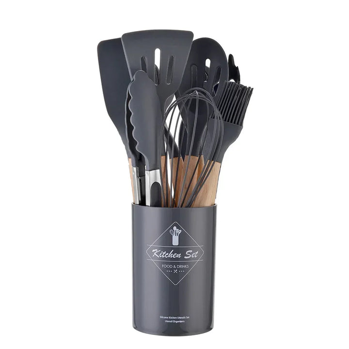 ChefEase – 12-piece Silicone Cooking Utensils Set with Wooden Handles | Stornfield
