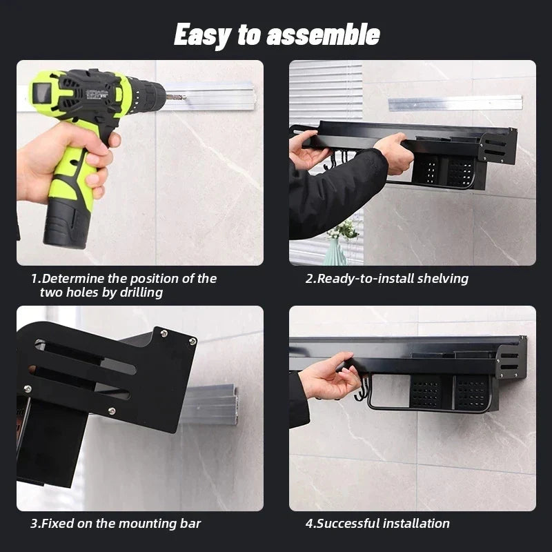 Kitchen wall shelf made of metal – Self-adhesive & screwable | Non-slip wave pattern | Mounting accessories included Stornfield