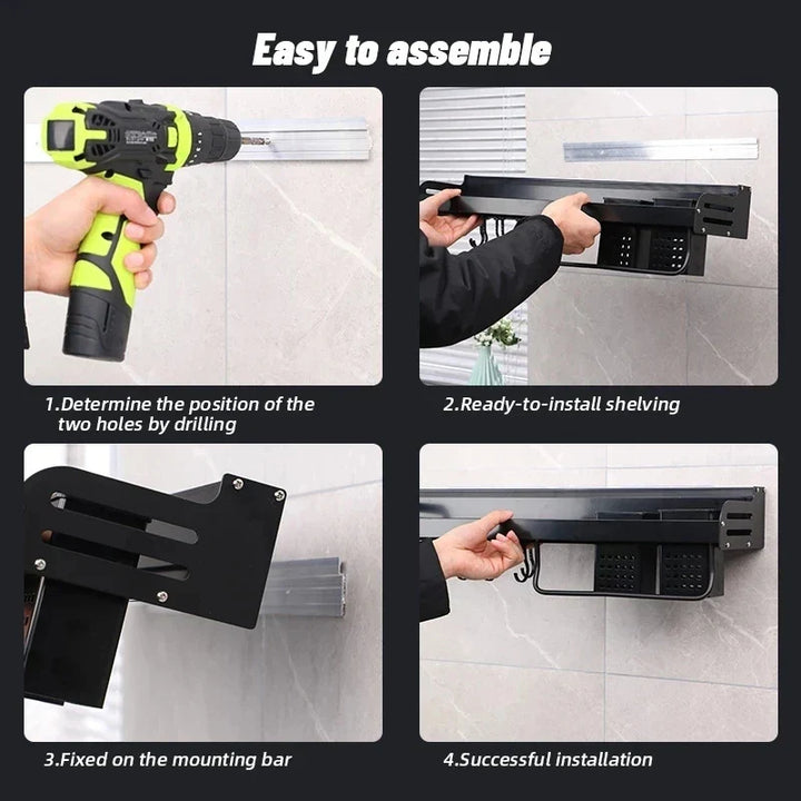 Kitchen wall shelf made of metal – Self-adhesive & screwable | Non-slip wave pattern | Mounting accessories included Stornfield