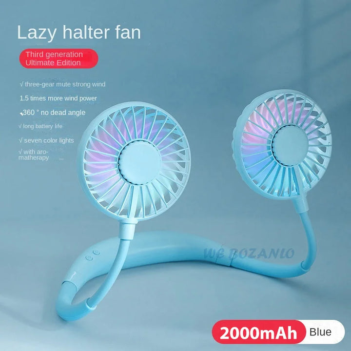 USB Portable Hands-Free Neck Fan - Rechargeable Mini Sports Fan, 3-Speed Adjustable Dual Fan for Home Office & Outdoor Use | Stornfield