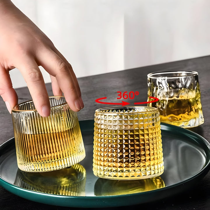 Whiskey glass with 360° rotation function – Structured design for stylish drinking pleasure | Stornfield