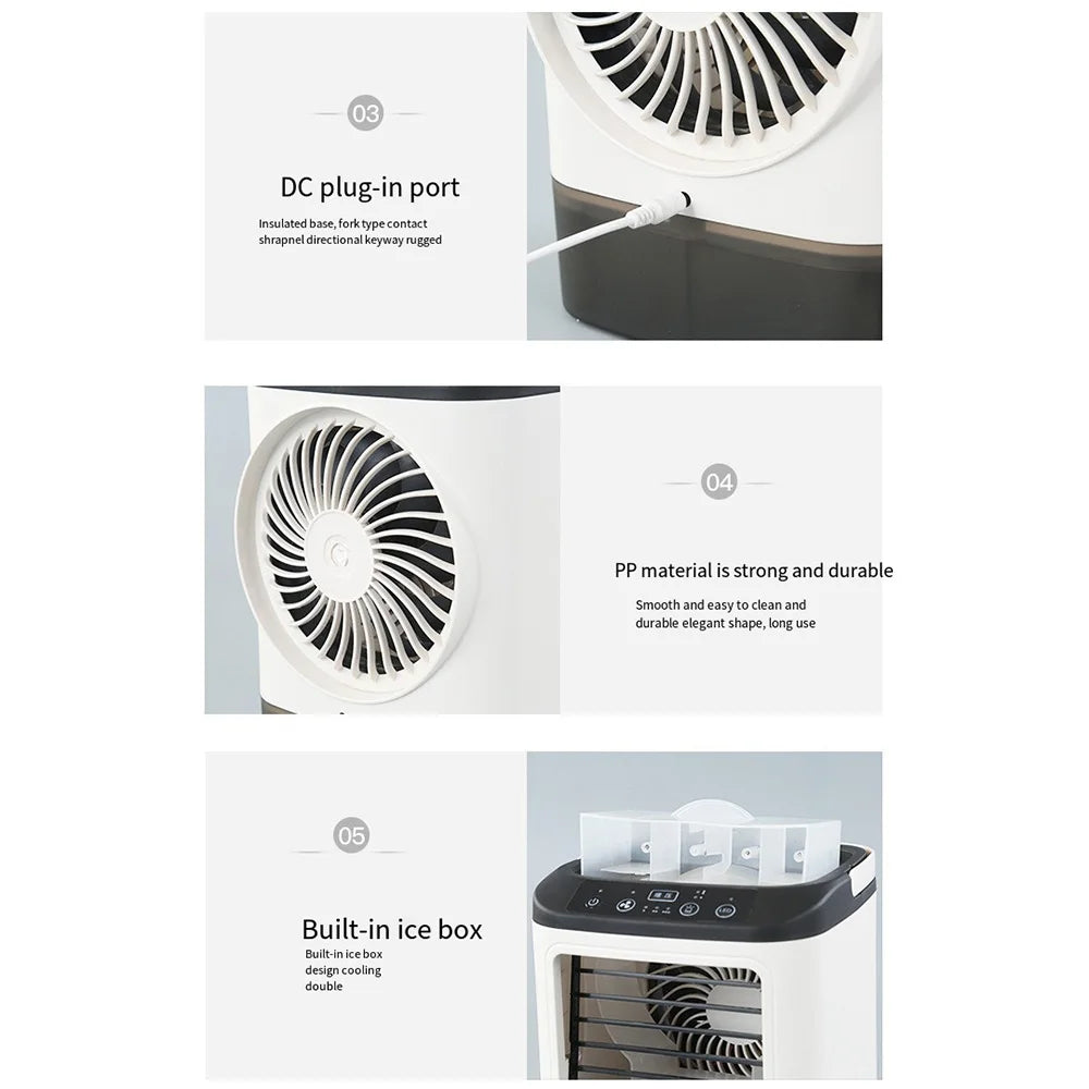 USB Portable Mini Air Conditioner Fan – 3-Speed Desktop Cooling Fan with LED Night Light, Air Cooler for Home, Office, and Camping | Stornfield