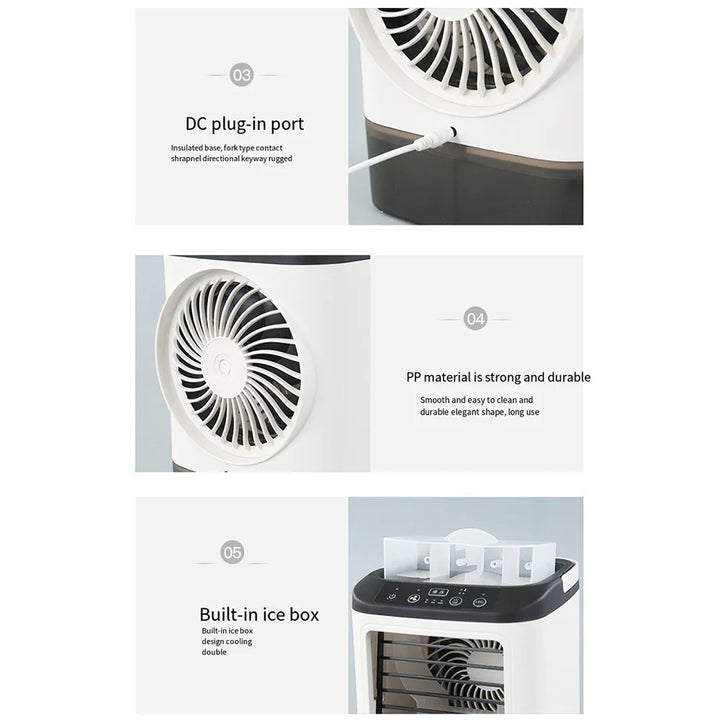 USB Portable Mini Air Conditioner Fan – 3-Speed Desktop Cooling Fan with LED Night Light, Air Cooler for Home, Office, and Camping | Stornfield