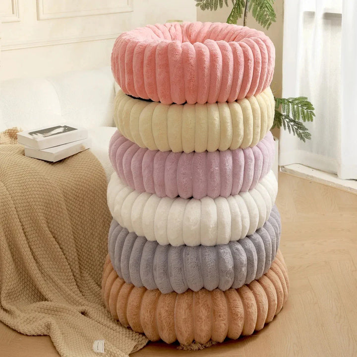 Stornfield round plush donut dog bed with non-slip bottom