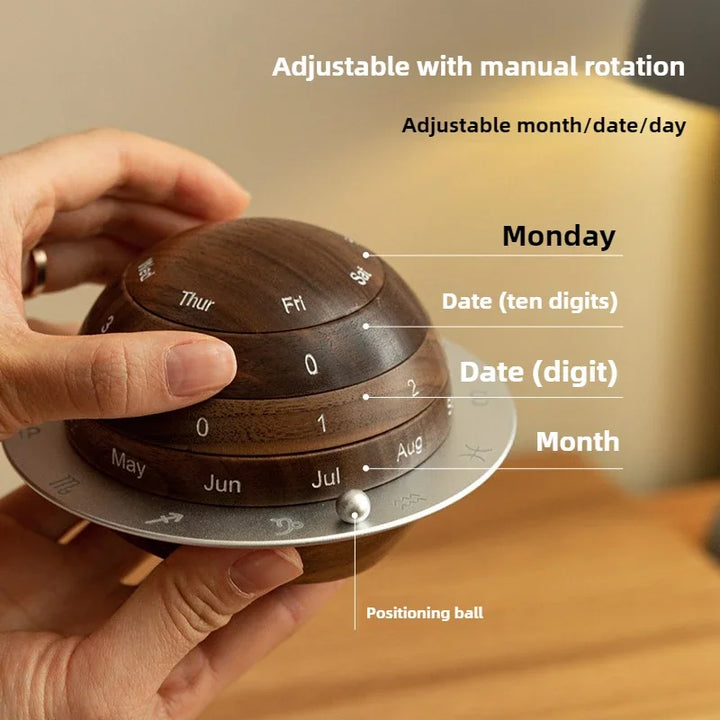 Cosmic Cycle Minimalist Rotating Wooden Calendar | Stornfield
