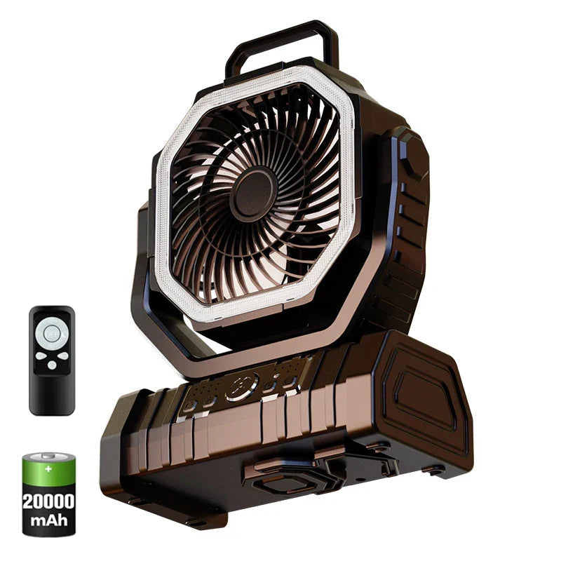 20000mAh Portable Rechargeable Fan — Battery-Operated Desk & Camping Fan with LED Light & Hook for Tent, Car, and Outdoor Trips | Stornfield