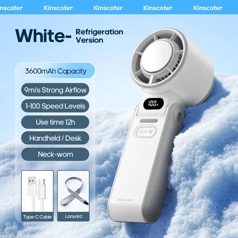 CoolityGo Handheld Fan with Ice-Cool Technology | 100 Speed Levels | 3600mAh Battery | Foldable & Ultralight | Stornfield