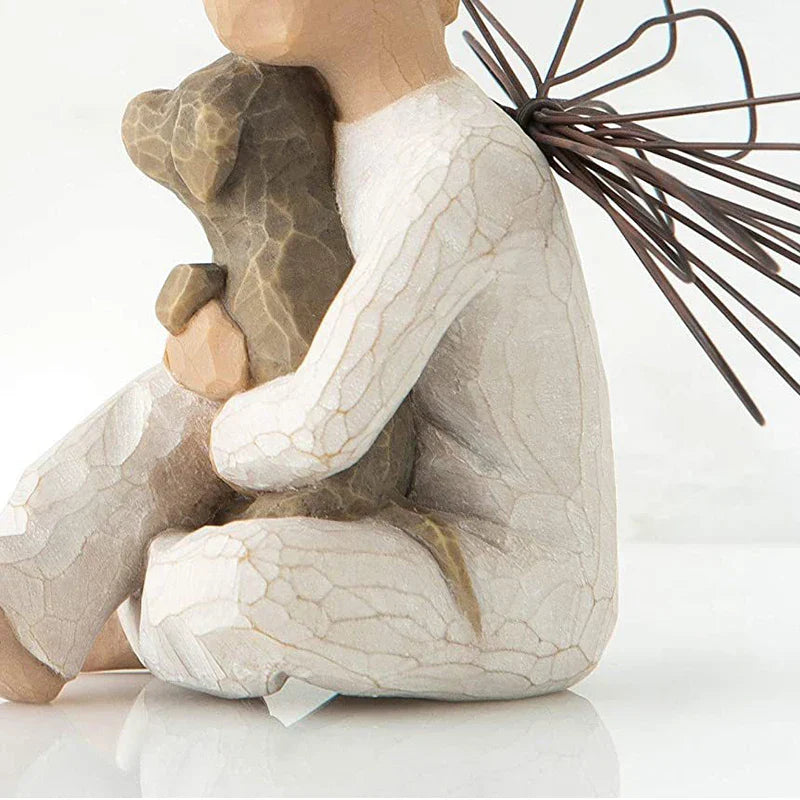 Stornfield | Resin figurine, characters, family figures, sculpture, figures for home decoration, table decoration, living room, angel, embrace, dog, father, child