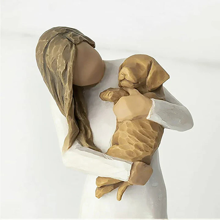 Stornfield | Resin figurine, characters, family figures, sculpture, figures for home decoration, table decoration, living room, angel, embrace, dog, father, child