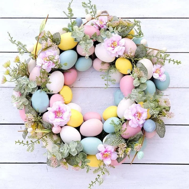 Stornfield | 5 Styles Easter Egg Wreath with Bow Ribbon, Easter Egg Garland, Door Ornaments, Wall Decor, Happy Easter 2023 Decoration for Home Kids