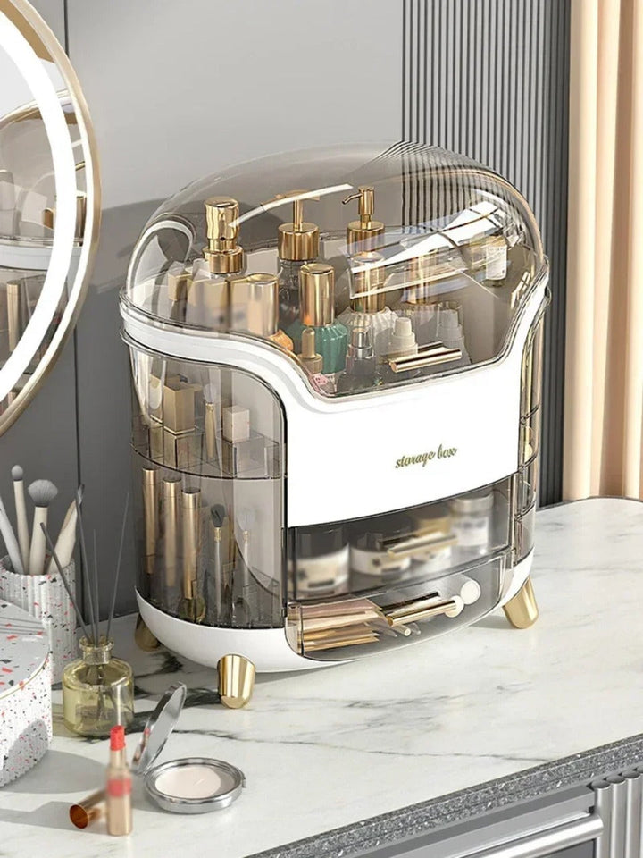 Luxury Transparent Makeup Organizer with Rotating Doors and Drawers | Stornfield