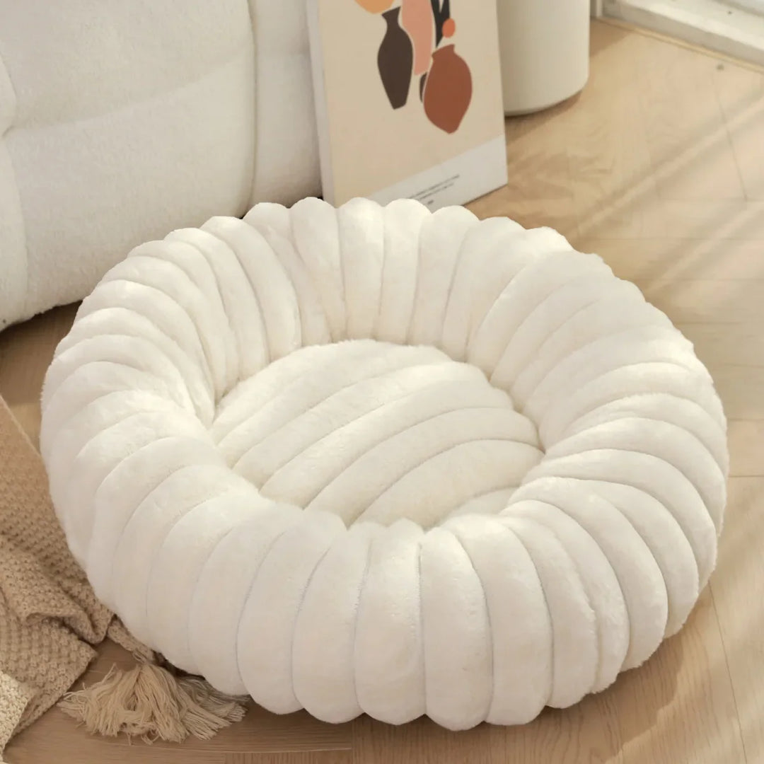 Stornfield round plush donut dog bed with non-slip bottom