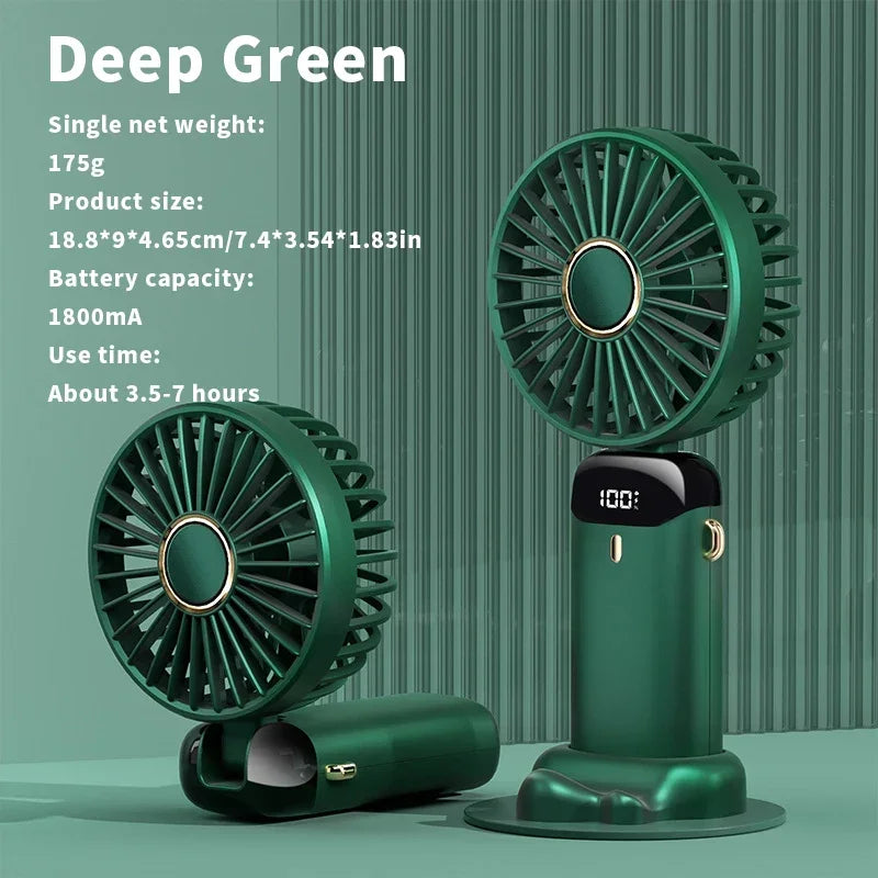 Handheld Mini Fan – 3000mAh Foldable Portable Desk & Neck Hanging Fan with 5 Speeds, USB Rechargeable & Phone Stand Display | Stornfield