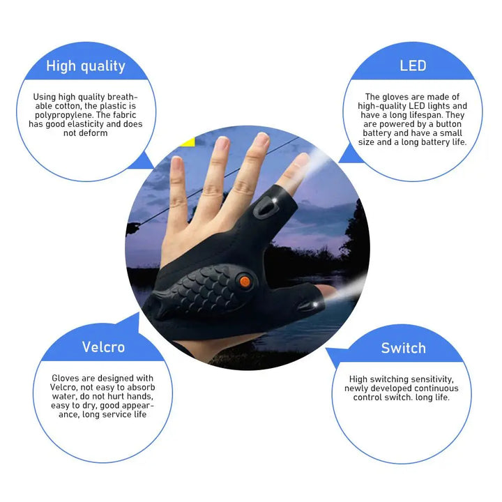 Rechargeable Fingerless Repair Fishing LED Gloves | Stornfield