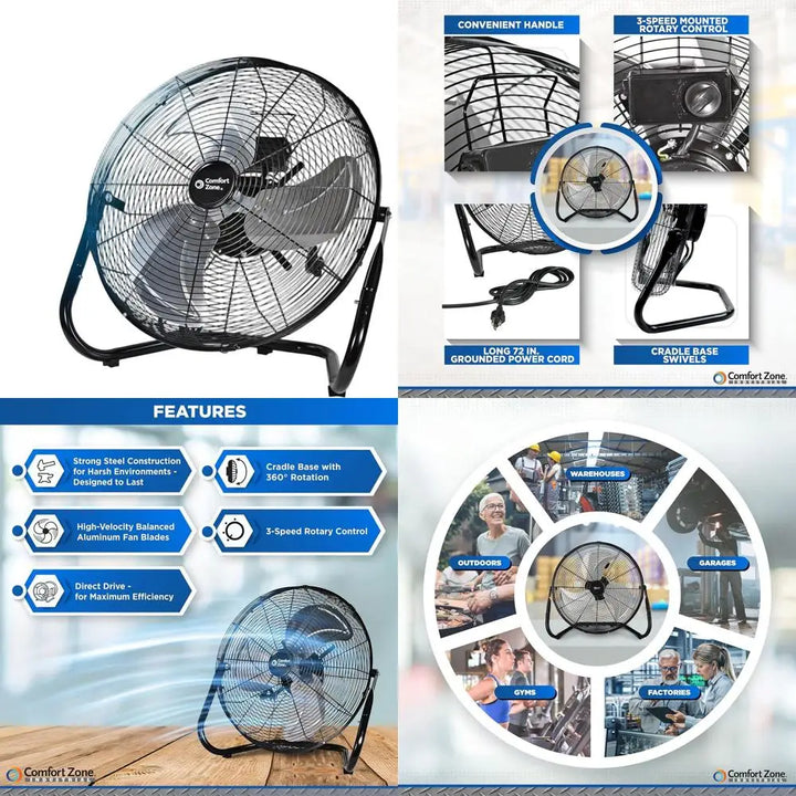 18-Inch Industrial High-Velocity Floor Fan – 3-Speed Adjustable Tilt with Carry Handle for Workshop & Home Use | Stornfield