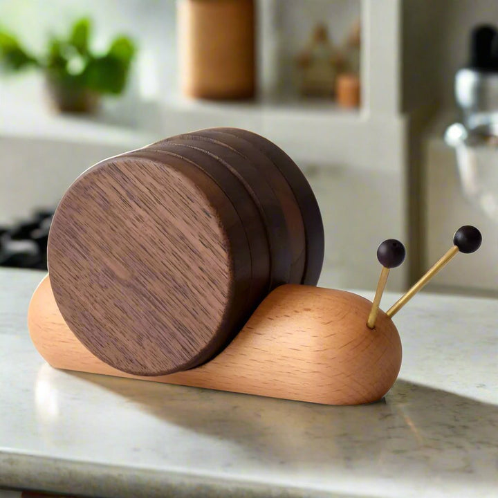 Walnut Wood Snail Tea & Coffee Cup Coaster - Cute Decor | Stornfield