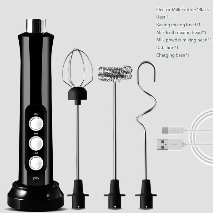 Stornfield | 3 In 1 Rechargeable Electric Milk Frother Milk Foam Whisk Handheld Frother High Speed Whisk Coffee Drink Mixer
