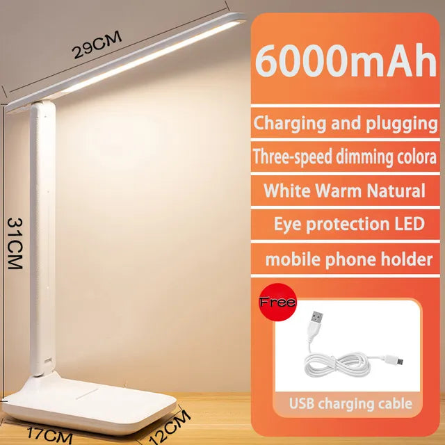 Stornfield | 6000mAh rechargeable LED table lamp USB 3 color stepless dimmable desk lamp touch foldable eye-protecting reading night light
