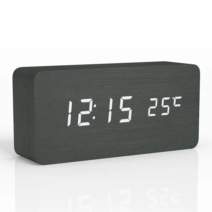 Digital LED wooden clock with temperature display, alarm function and modern design – Perfect for bedroom or office, energy-saving and stylish | Stornfield