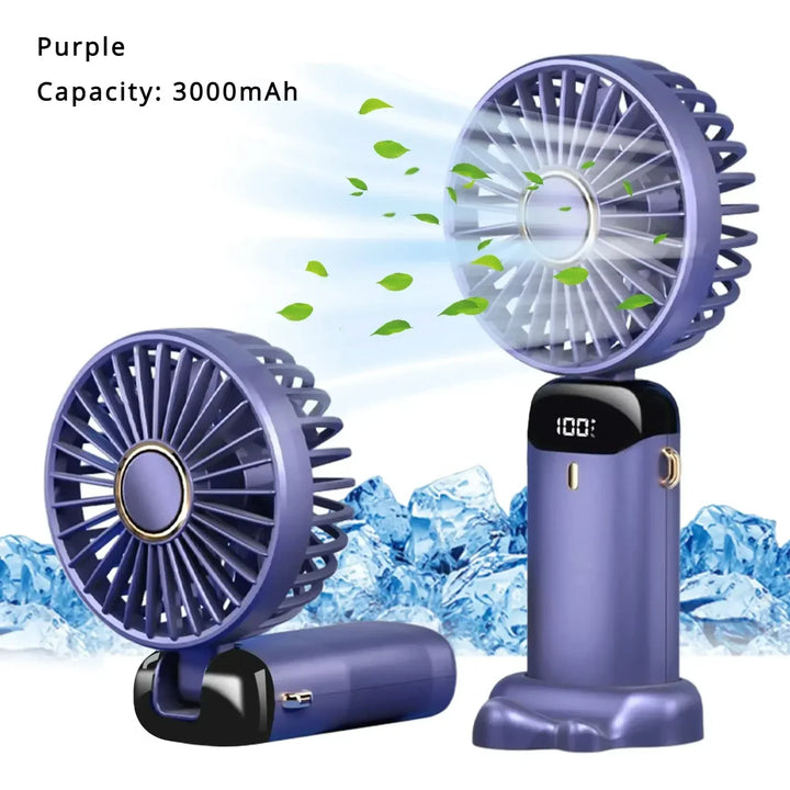 5000mAh Handheld Mini Fan – Wireless USB Rechargeable Portable Fan with Digital Display, Phone Holder, 5-Speed Foldable Neck Hanging Fan | Stornfield