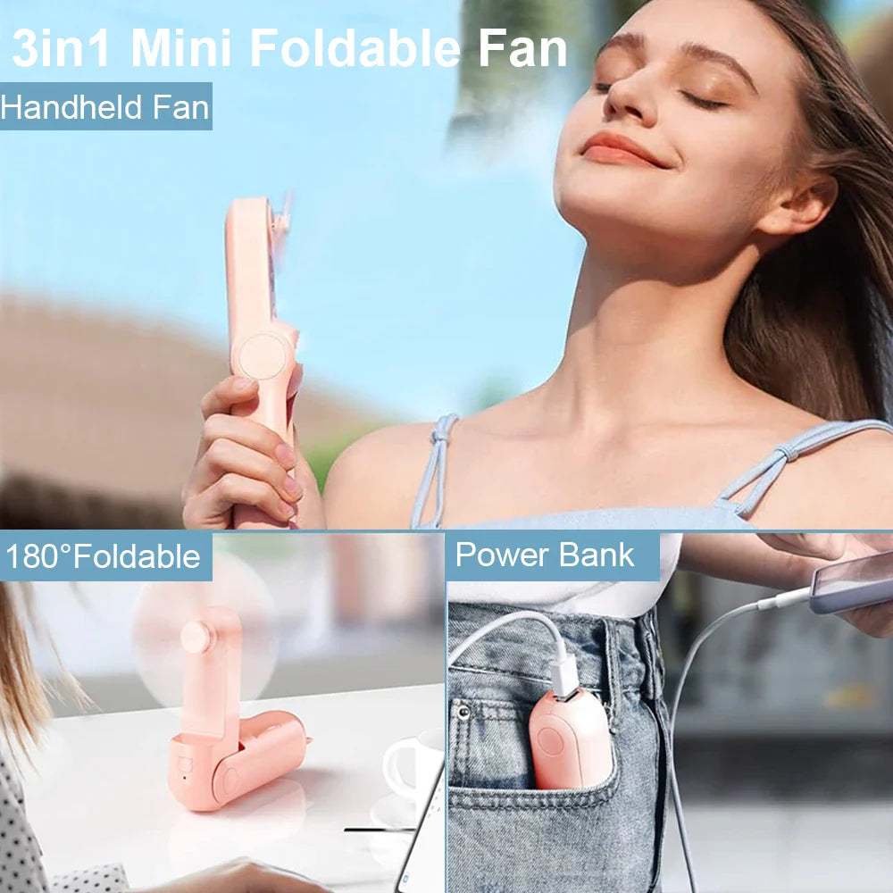 Portable Mini Handheld USB Fan – Rechargeable Folding Pocket Fan with Battery, Cooling Hand Fan and Power Bank Function | Stornfield