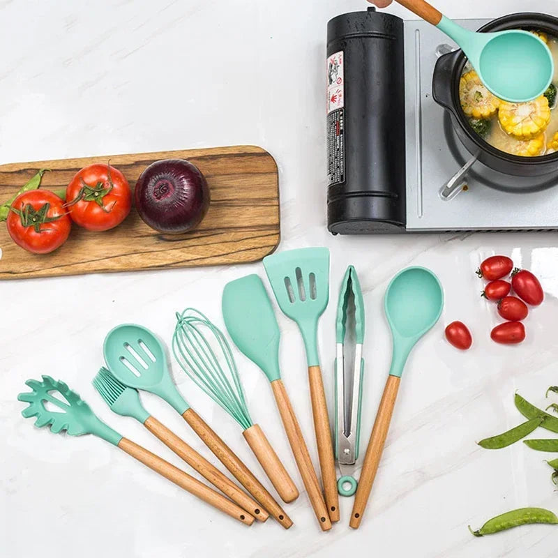ChefEase – 12-piece Silicone Cooking Utensils Set with Wooden Handles | Stornfield