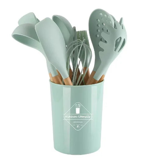 12-piece silicone cooking utensils set with wooden handles | Stornfield