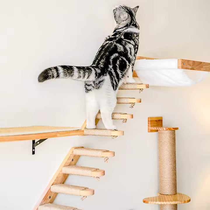 Cat climbing ladder for wall mounting, made of wood with sisal, Stornfield