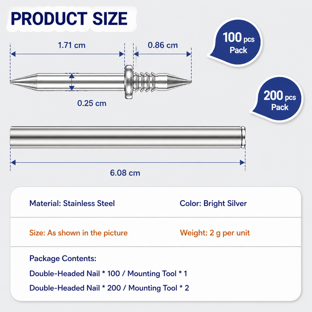 Skirting Board Nail Set – Double Head System 100 Pieces | Stornfield