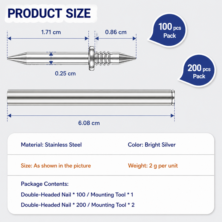 Skirting Board Nail Set – Double Head System 100 Pieces | Stornfield