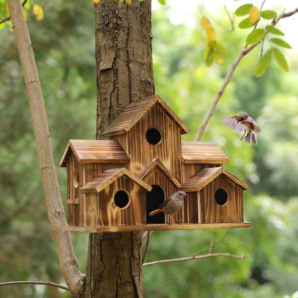 BosNest Wooden Birdhouse with 6 Entrances for the Garden | Stornfield