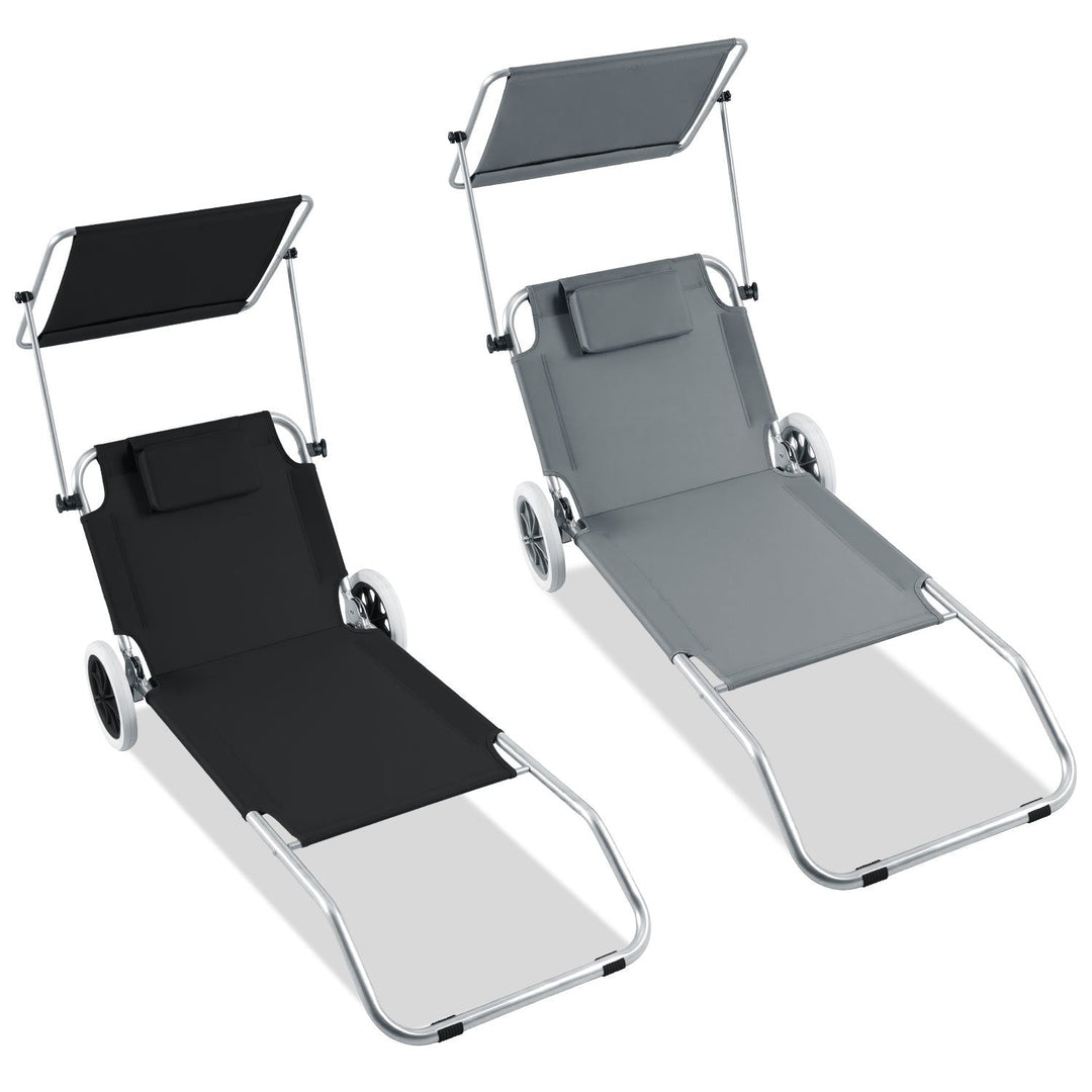 Sun lounger with wheels and sun canopy folding garden lounger | Stornfield