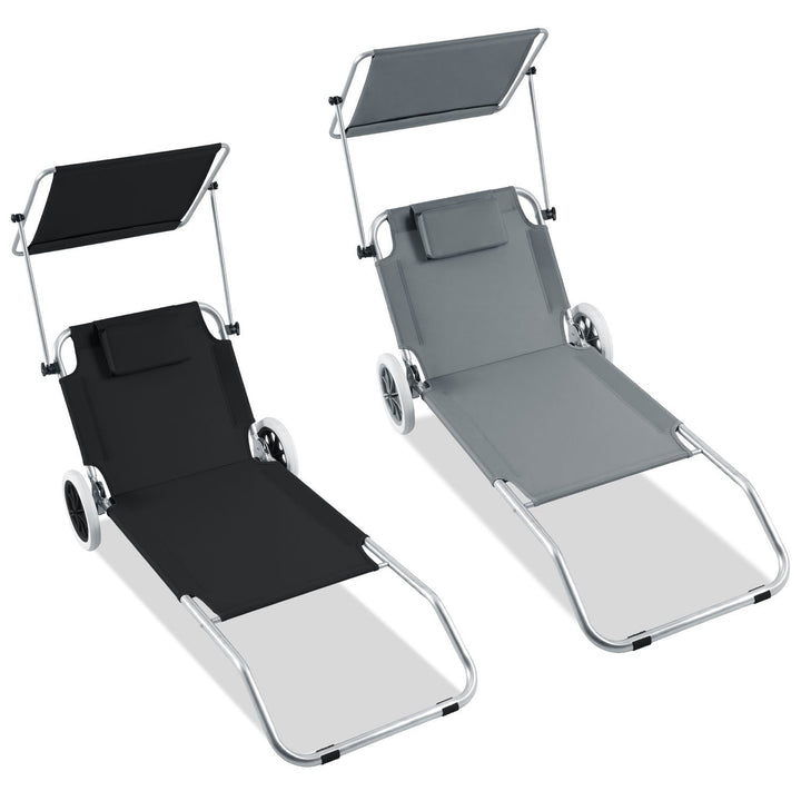 Sun lounger with wheels and sun canopy folding garden lounger | Stornfield