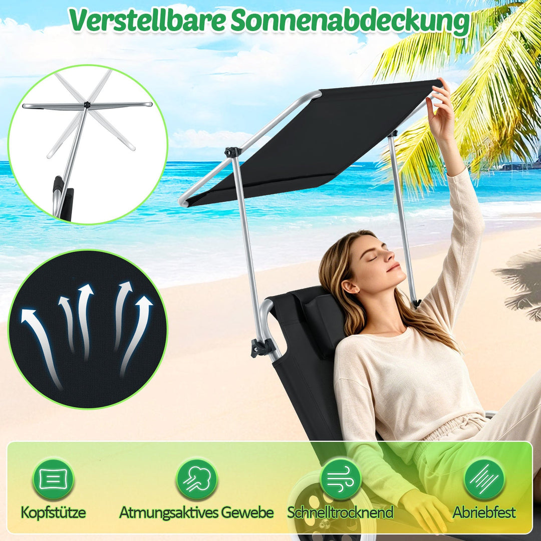 Sun lounger with wheels and sun canopy folding garden lounger | Stornfield