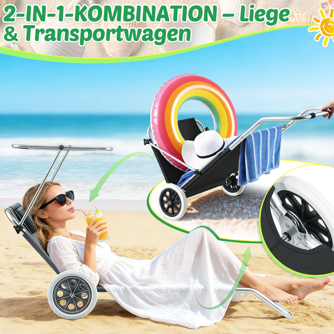 Sun lounger with wheels and sun canopy folding garden lounger | Stornfield