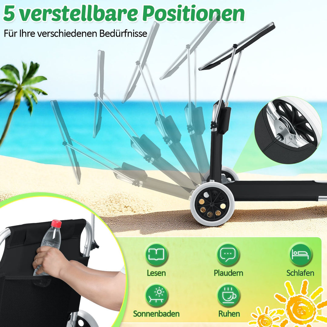 Sun lounger with wheels and sun canopy folding garden lounger | Stornfield