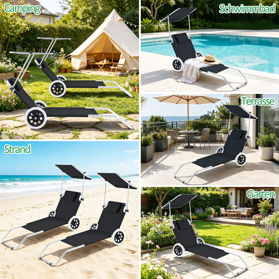 Sun lounger with wheels and sun canopy folding garden lounger | Stornfield
