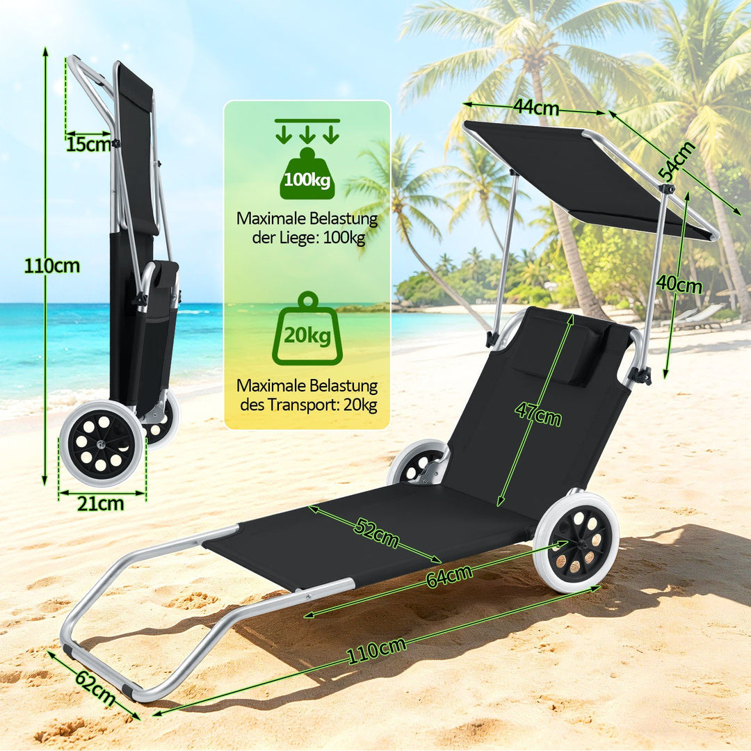 Sun lounger with wheels and sun canopy folding garden lounger | Stornfield
