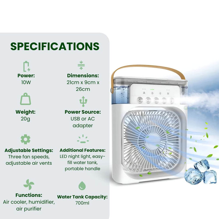 3-in-1 Air Cooler Humidifier | Portable, Adjustable Fan Speeds & Ideal for Bedrooms, Offices & Small Spaces | Stornfield