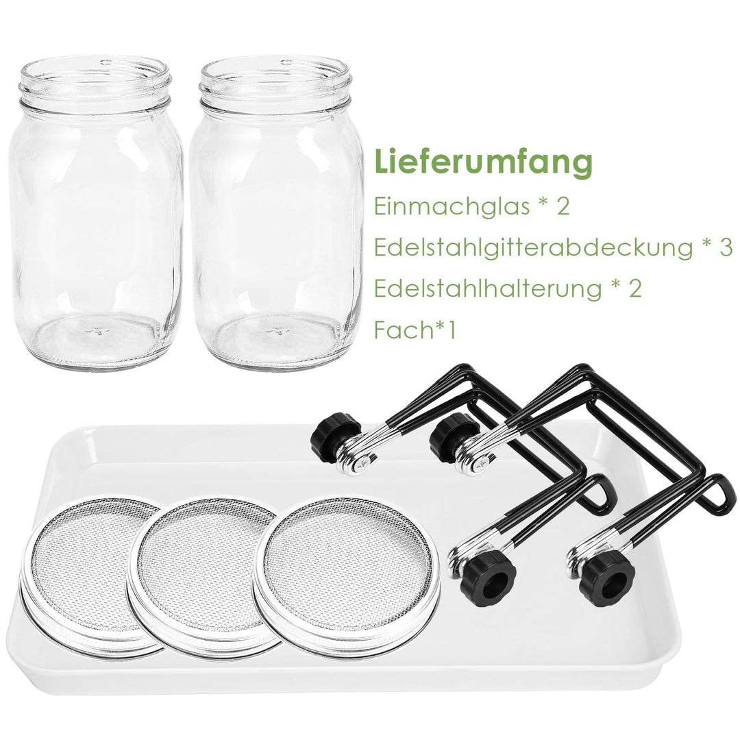 Sprouting glass germination glass 2pcs with lid & sieve 950ML | Stornfield