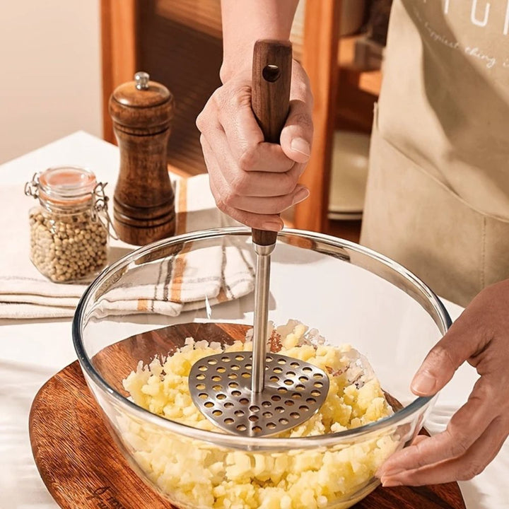 PureGrip Potato Masher Stainless Steel 304 With Wooden Handle | Stornfield