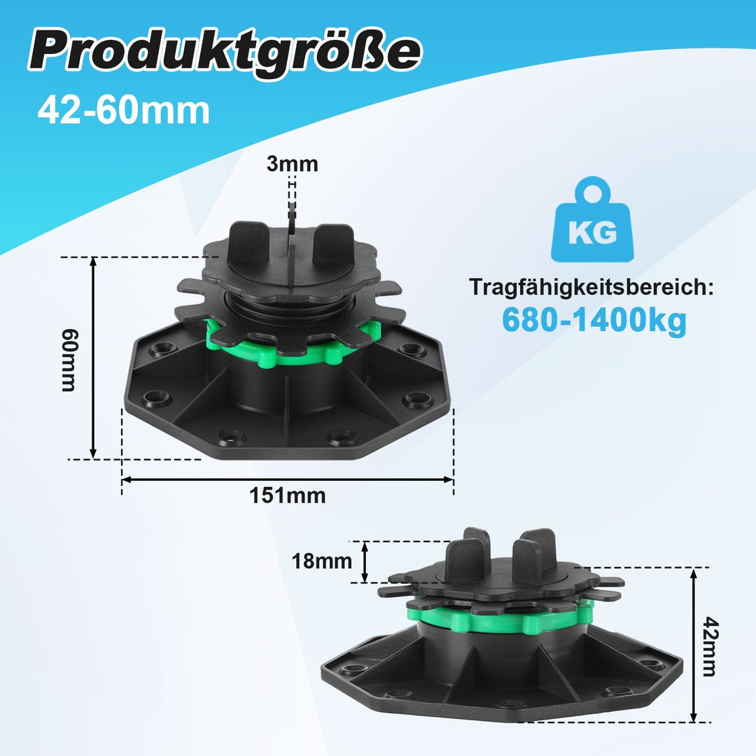 Adjustable pedestal height plate supports | Stornfield