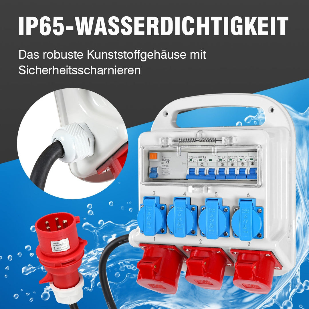 Power distributor RCD 2 x CEE 400V/16A + 4 x 230V Schuko 5 pole | Stornfield