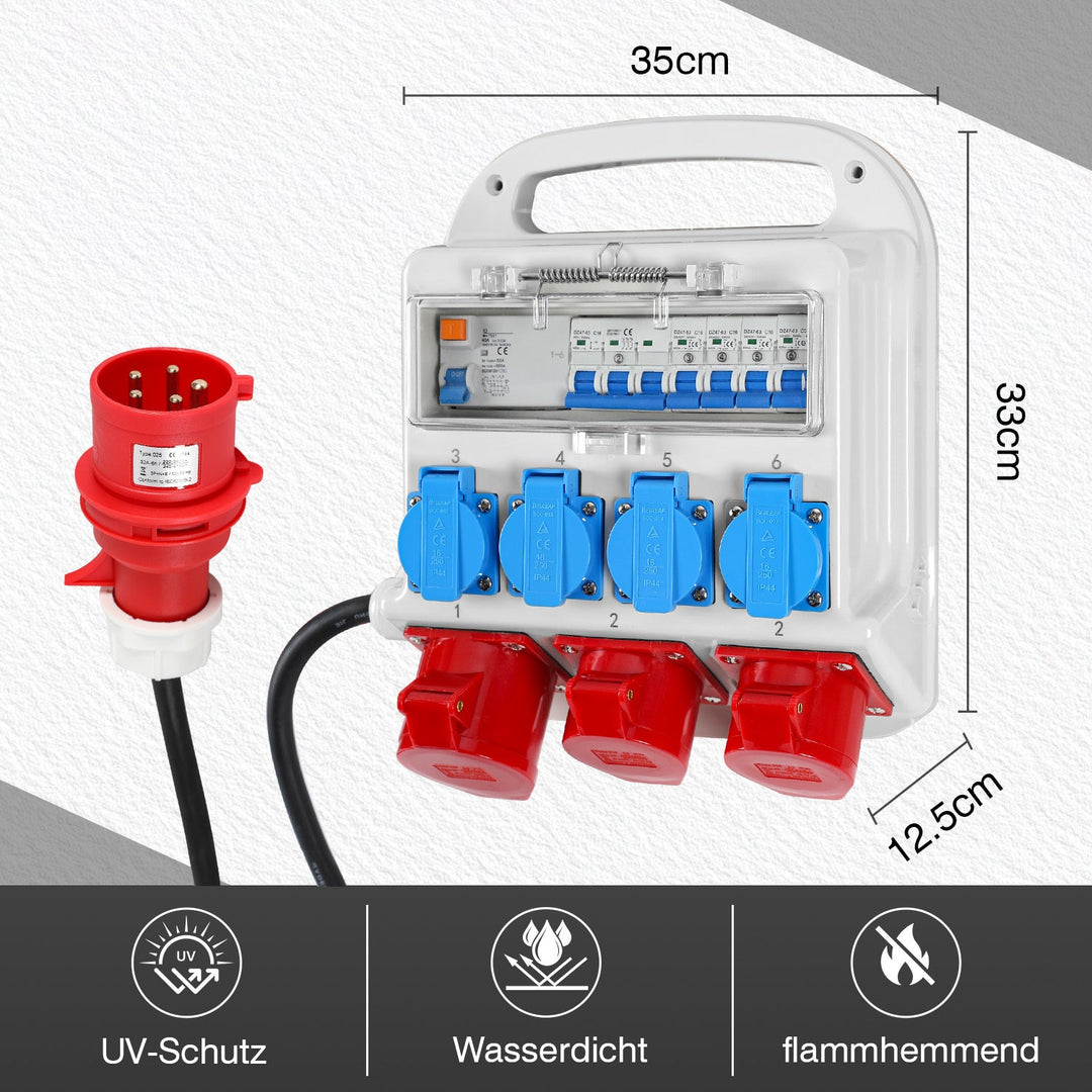 Power distributor RCD 2 x CEE 400V/16A + 4 x 230V Schuko 5 pole | Stornfield