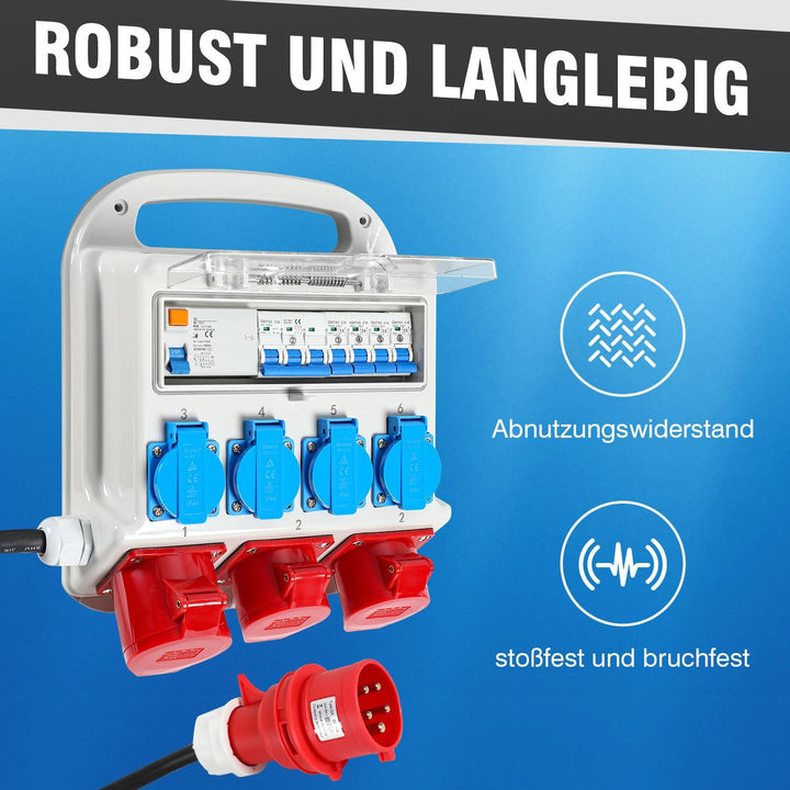 Power distributor RCD 2 x CEE 400V/16A + 4 x 230V Schuko 5 pole | Stornfield