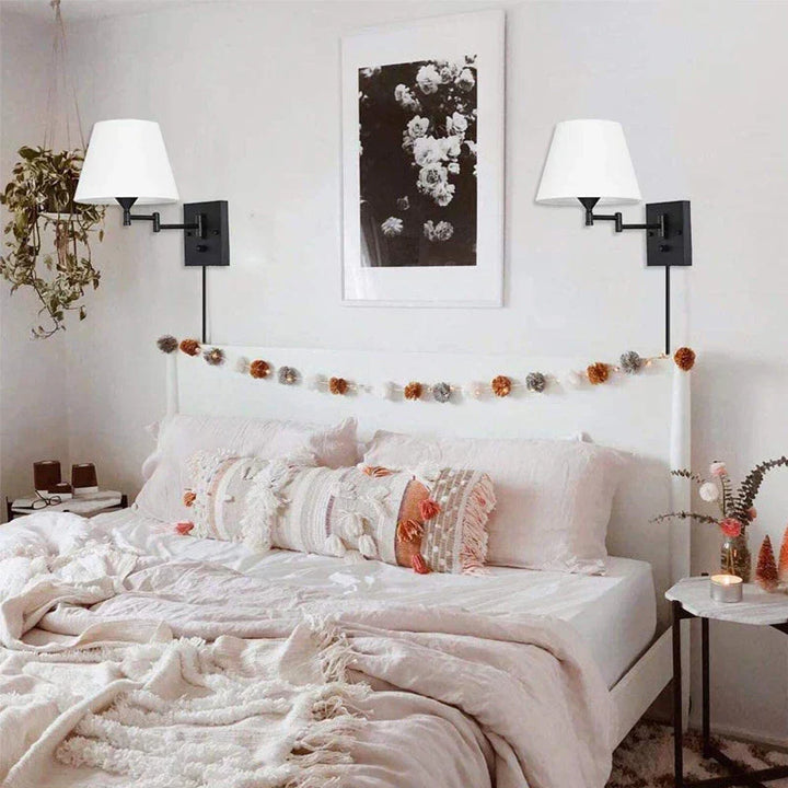 Swiveling wall lamp with fabric shade - Adjustable LED wall lamp for bedroom & living room | Stornfield