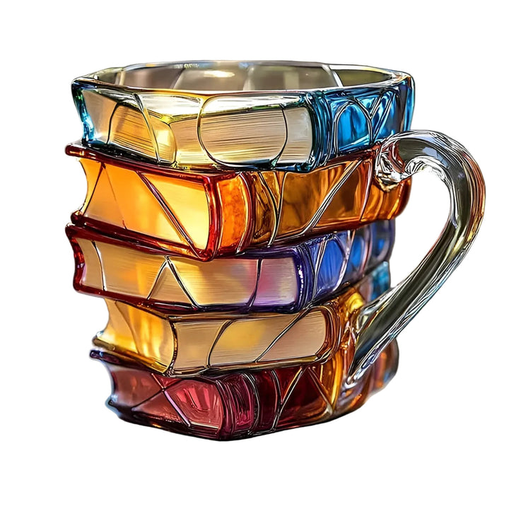 Glass Coffee Cup 350 ml – Handcrafted with 3D Book Pattern | High-Quality Glass for Coffee, Tea, and Stylish TaStornfielde Decor | Stornfield