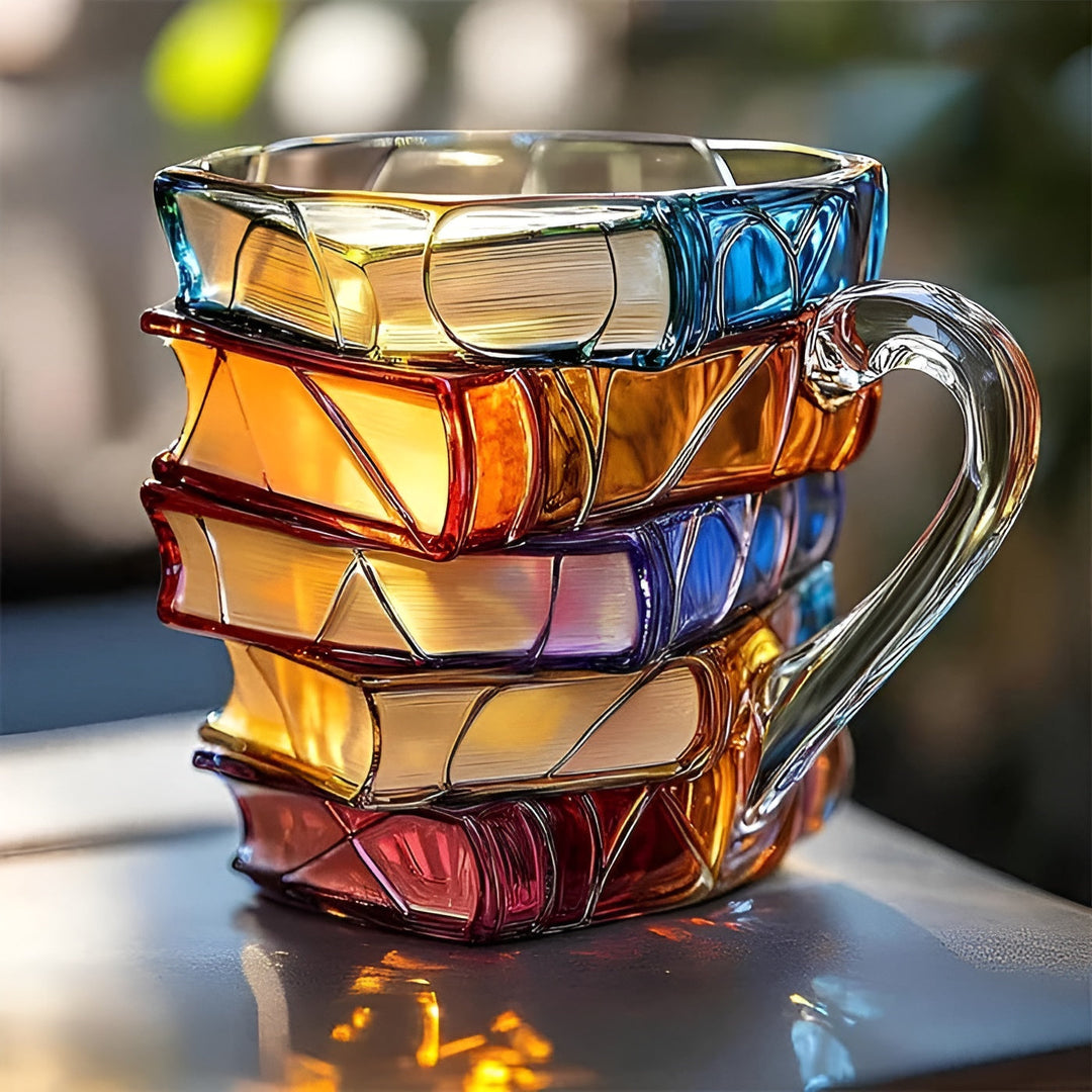 Glass Coffee Cup 350 ml – Handcrafted with 3D Book Pattern | High-Quality Glass for Coffee, Tea, and Stylish TaStornfielde Decor | Stornfield